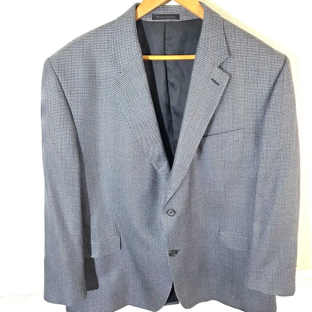Lauren Ralph Lauren Blazer Mens 48R Blue Houndstooth Silk Wool Sport Coat Jacket